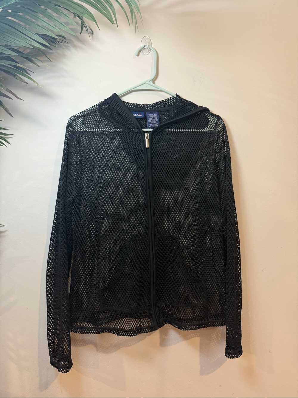 Catalina Black Mesh Zip Up Hoody Swim Cover Up  Jacket Large